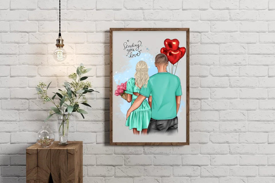 Persönliches Poster | Couple Ballons, Mann umarmt