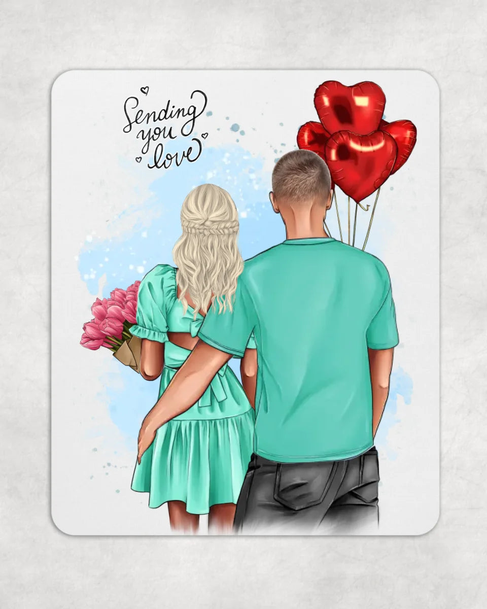 Persönliches Mauspad | Couple Ballons, Mann umarmt